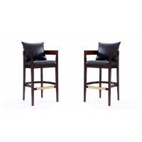 Manhattan Comfort 2-BS013-BK Ritz 38 in. Black and Dark Walnut Beech Wood Barstool (Set of 2)